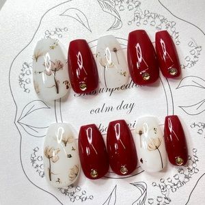 elegant flower handmade gel nail, mix and match nails, acrylic press on nails.